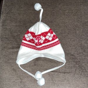 Philadelphia Phillies puff ball beanie.  Worn twice. 100% acrylic. Super comfy!